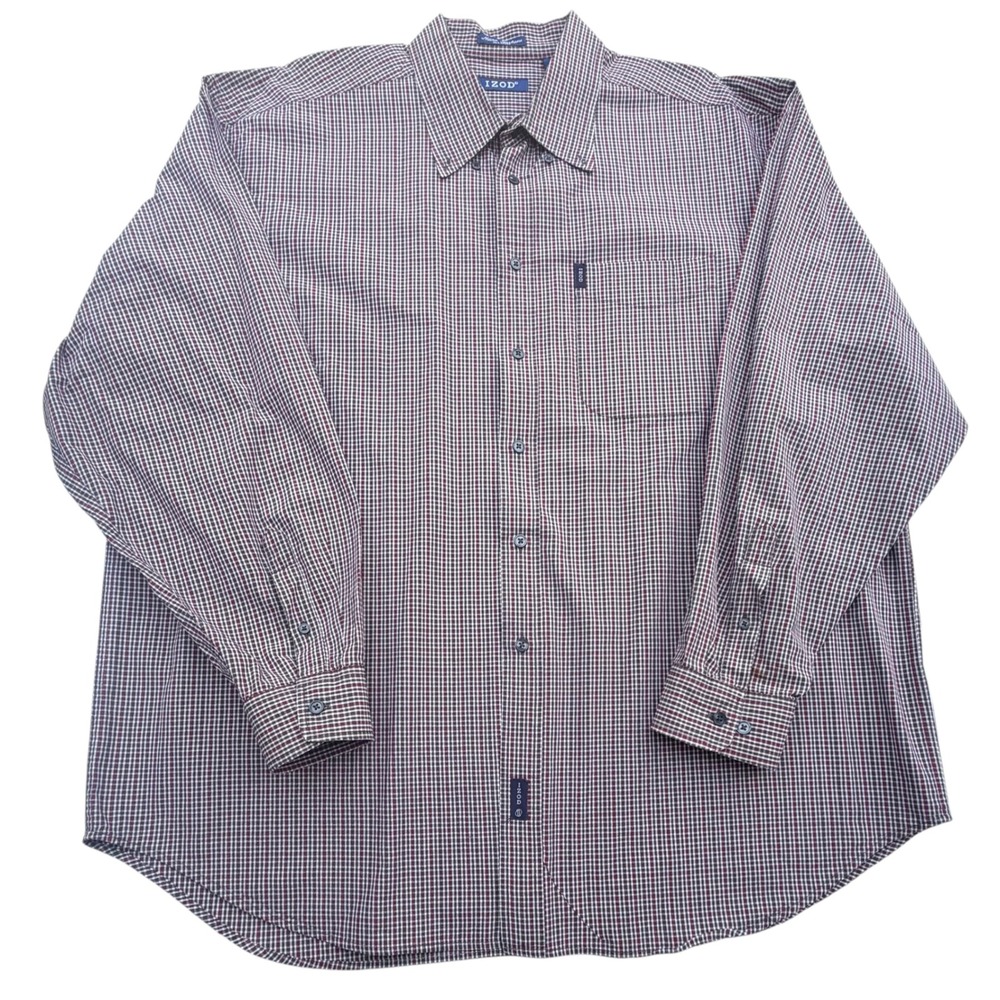 IZOD Button Down Shirt Men XXL Multicolor GUC Micro Tartan Long Sleeve Cotton